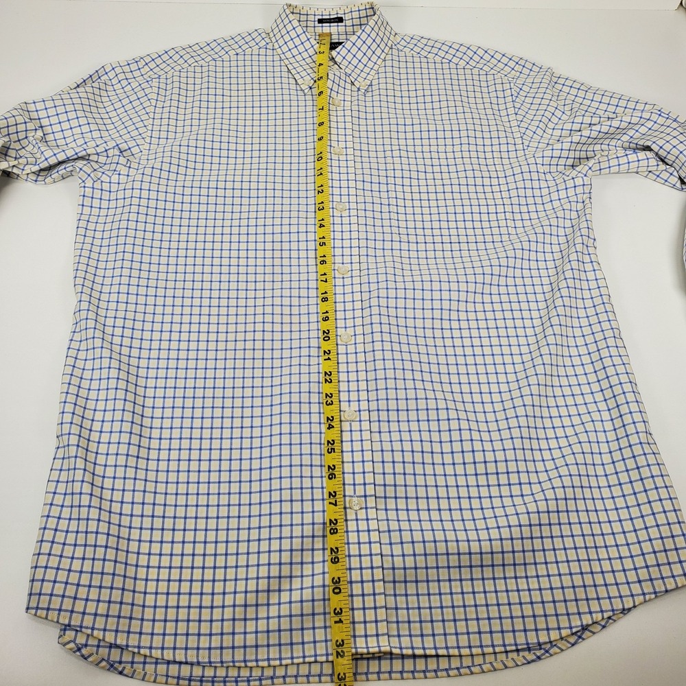 HATHAWAY Men's Size Large Non-Iron Yellow Blue Check Button Down *Read* - Picture 9 of 12